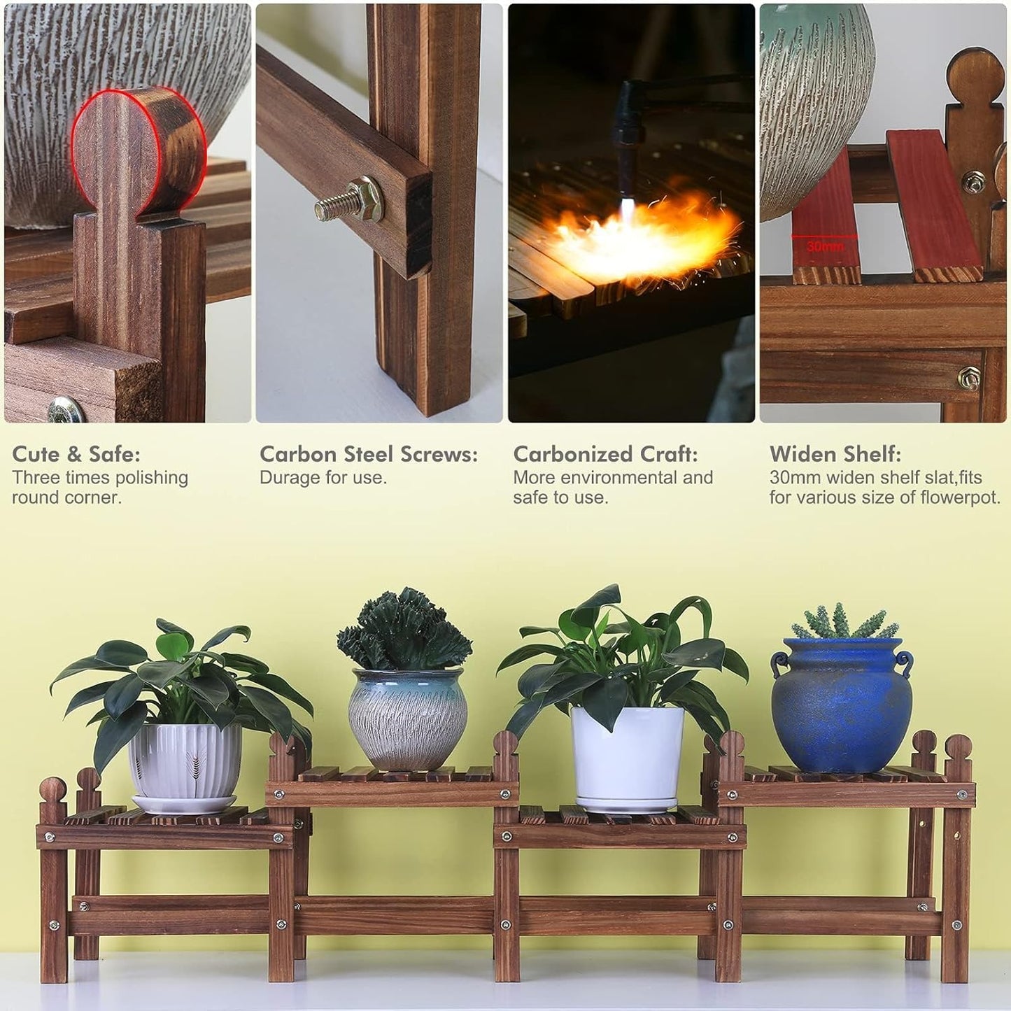 Wood Plant Stand Indoor Outdoor,4 Tiers Plant Stand Bench Indoor,Low W