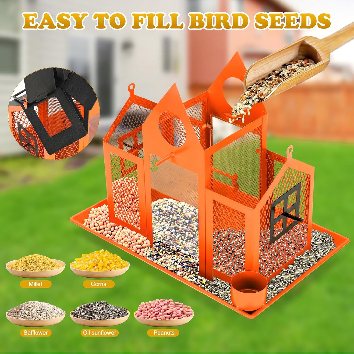 Solar Bird Feeders House for Outside Hanging, Metal Wild Bird Feeder f
