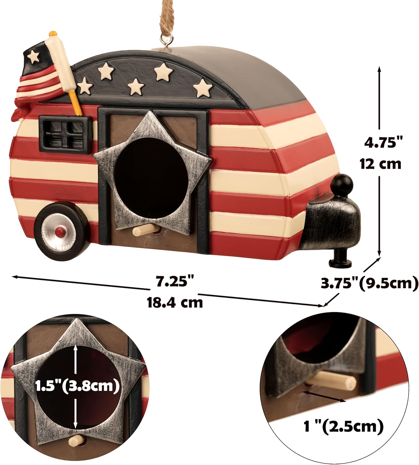 Hanging Bird House for Outside, Hand-Painted American Flag Cute Birdhouse for Garden Decorative Houses for Bluebird Finch Cardinals, Best Gift for Birdman Family Friend