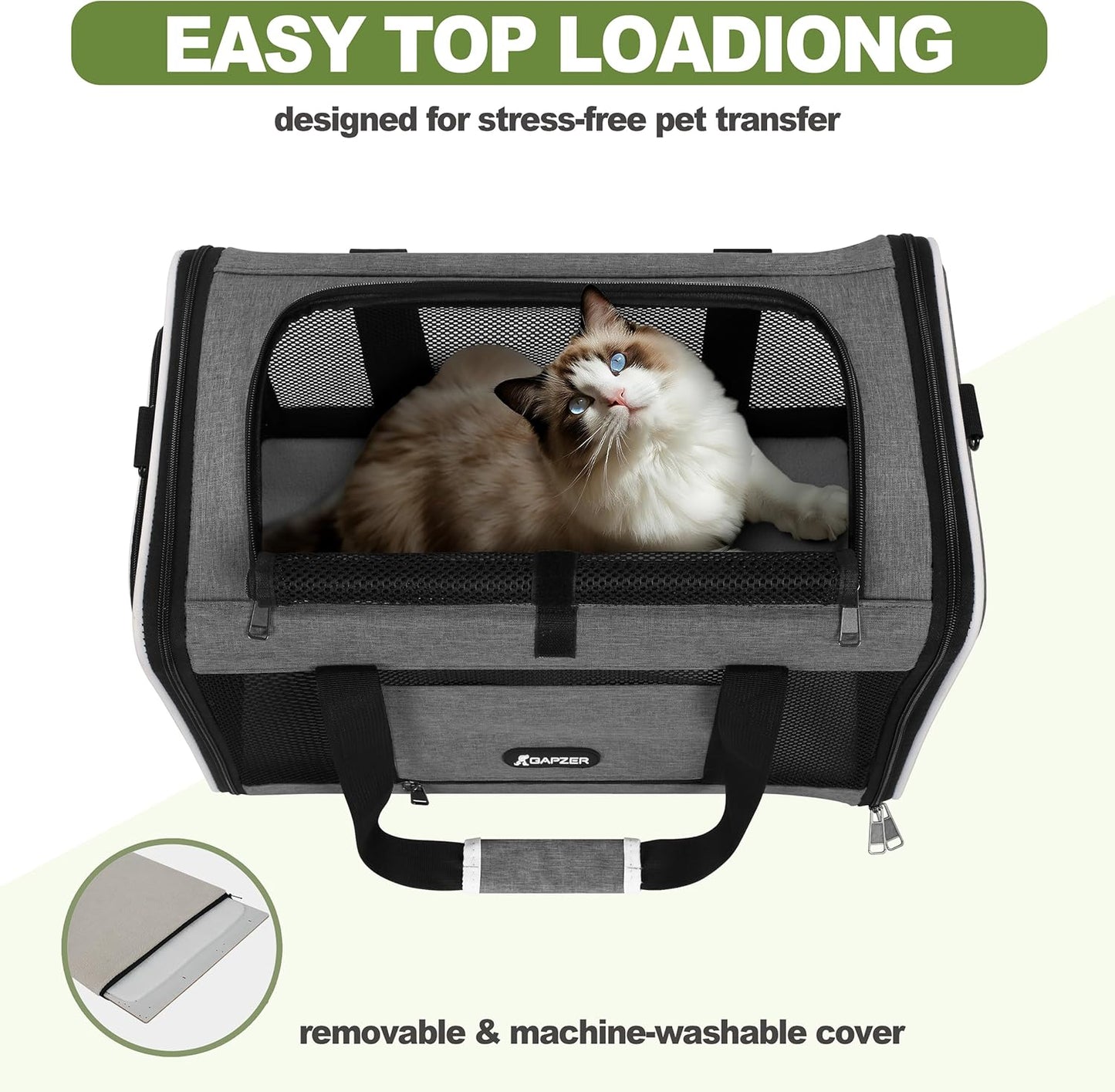 Cat Carrier 18x11x11 Top Load Soft Pet Travel Bag Over 15 lbs, Collaps