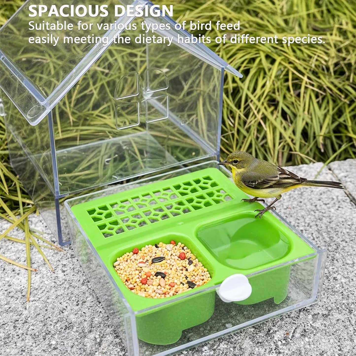 Pull-Out Transparent Bird Feeder with 2 Chambers - Easy Clean Hanging Feeder, Outdoor Window Feeding Station for Watching, Garden Yard Deck