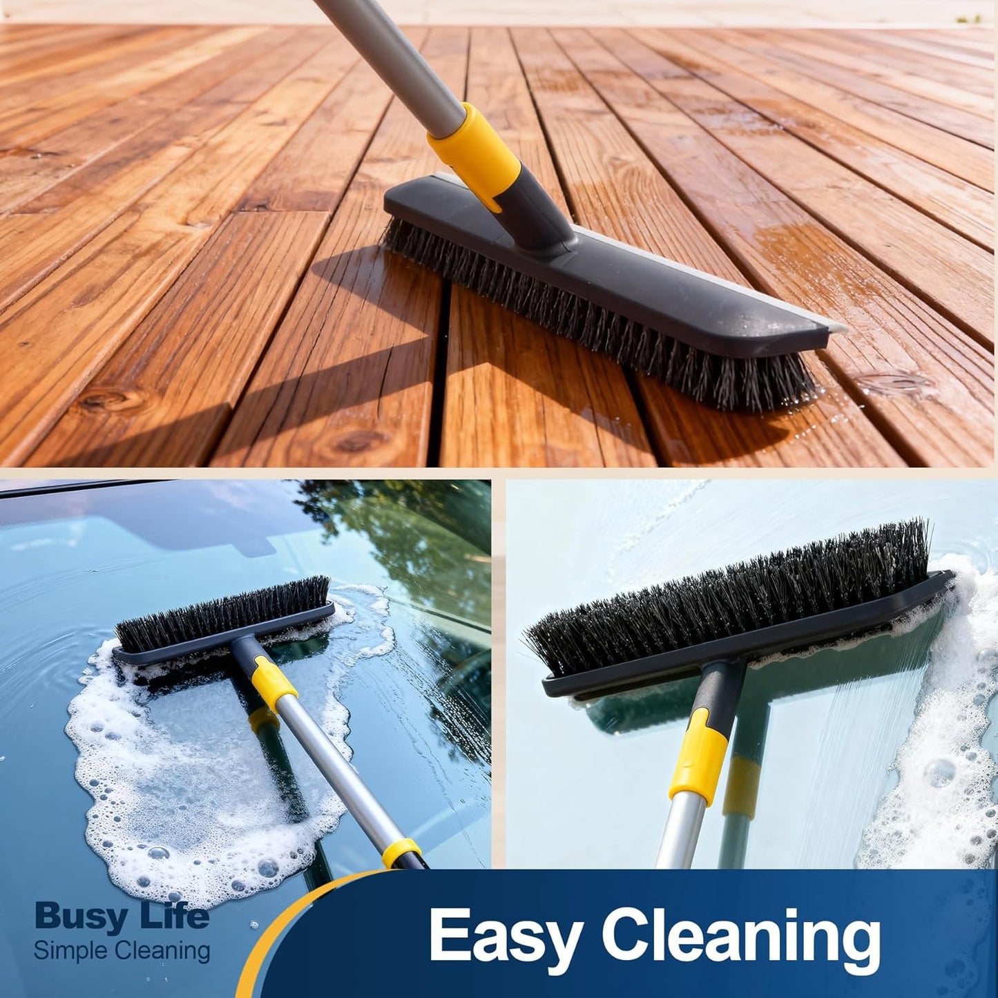 Yocada Floor Scrub Brush Telescopic Handle 2 in 1 Scrape Brush Stiff B