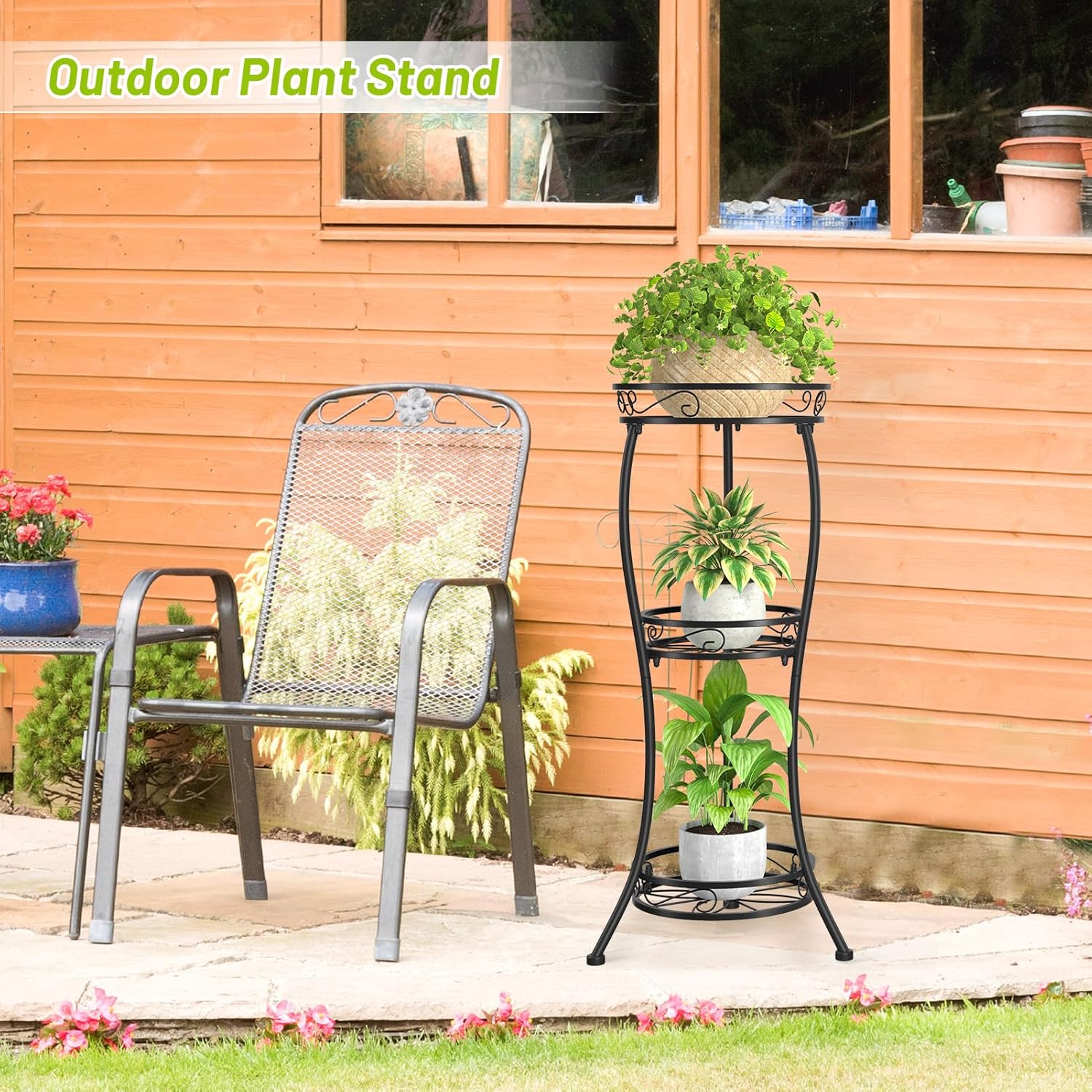 KMOTASUO 3 Tier Tall Metal Plant Stand, 33 Inch Plant Stands Indoor Ou