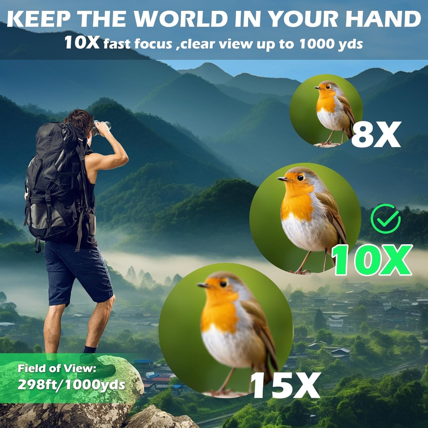 10x42 Binoculars for Adults High Powered, IP67 Waterproof Fogproof Compact Binoculars with Low Light Vision for Bird Watching Hunting Hiking Travel Camping Cruise Sports Stargazing Gift for Men