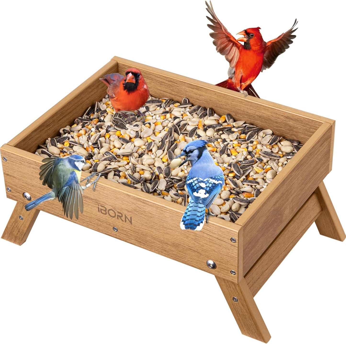 iBorn Ground Bird Feeder, Bird & Squirrel Platform Feeder for Outdoors