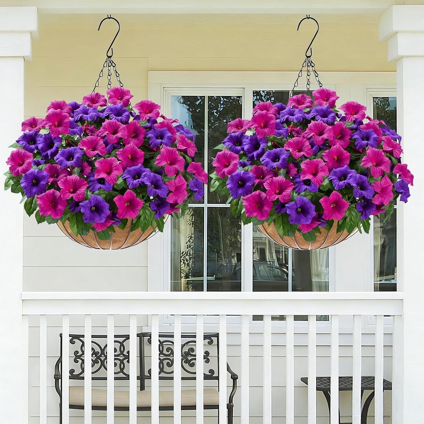 MARTINE MALL Artificial Flowers for Outdoors, 2 Potted Realistic Fake Outdoor Flowers, UV Resistant Silk Petunia Flower for Outside Look Real Faux Flower Plants in Pot for Porch Garden Decor, 20''