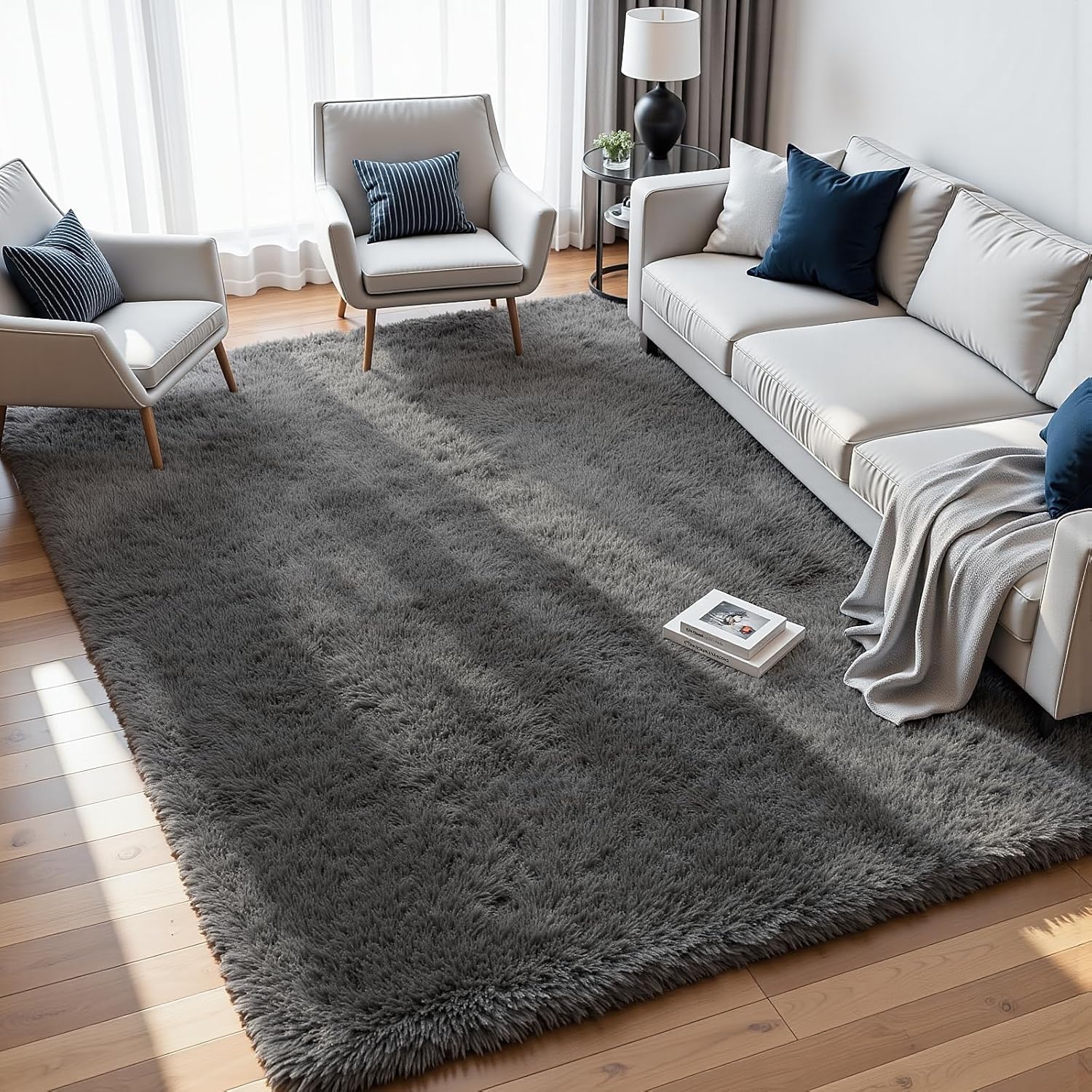 8x10 Area Rugs for Living Room: Ultra Soft Fluffy Shag Grey Rugs for B