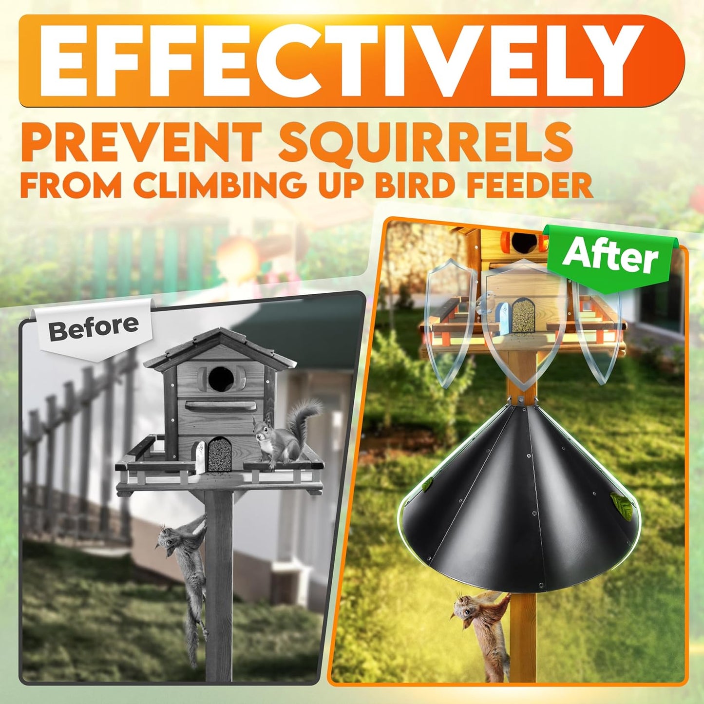[Upgraded] 24” Squirrel Baffle for 4x4’’ Post, 0.7mm Thick Deflector for Bird Feeder Post, Anti-Rust Steel Squirrel Guard Stopper for Wooden Pole, Squirrels and Raccoons Proof Barrier for Bird House