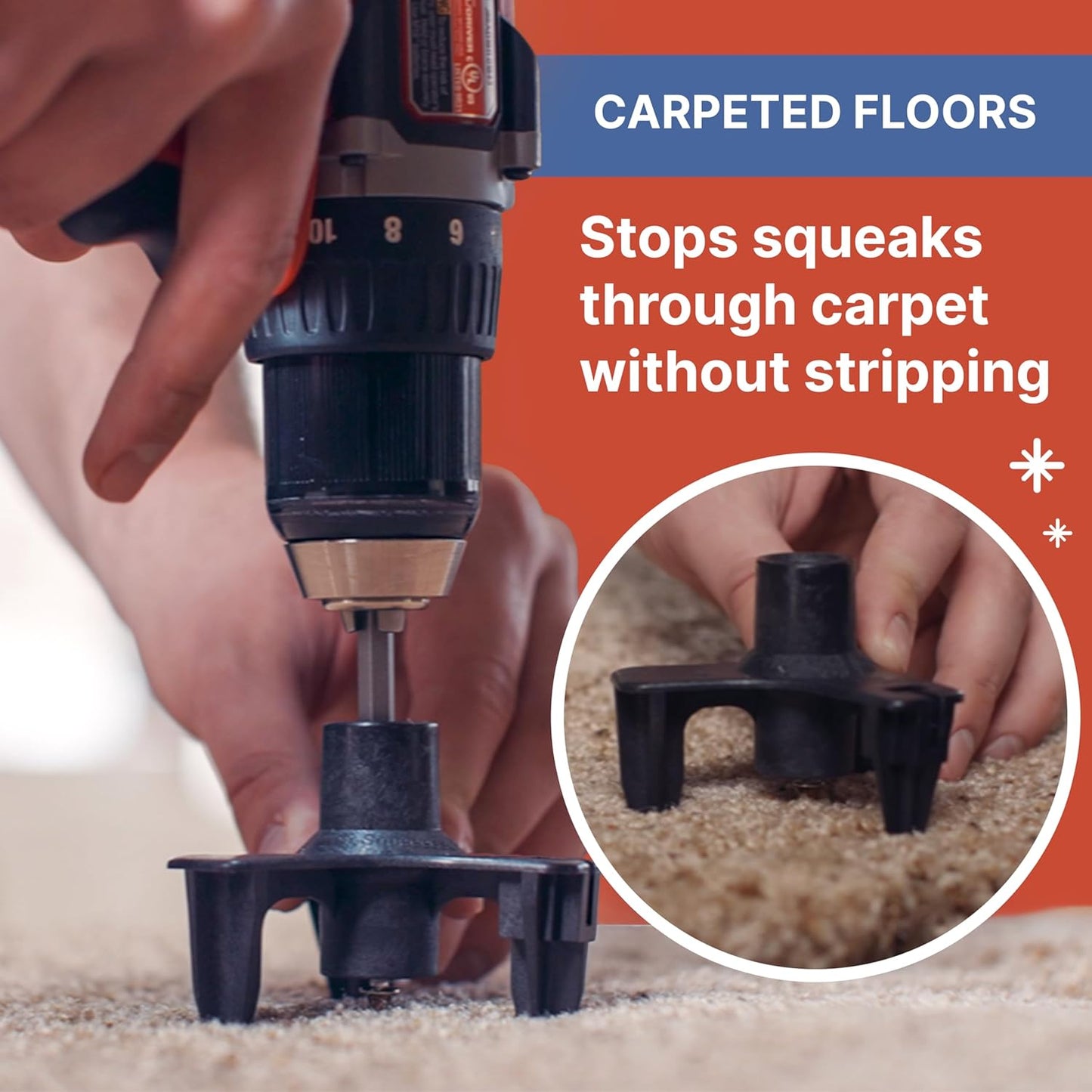 Squeaky Floor Repair Kit for Hardwood, Carpet, Vinyl & Linoleum – Complete Floor Squeak Repair Kit Includes Joist Finder Drill Bits, Tripod Fixture and 50 Counter-snap Screws