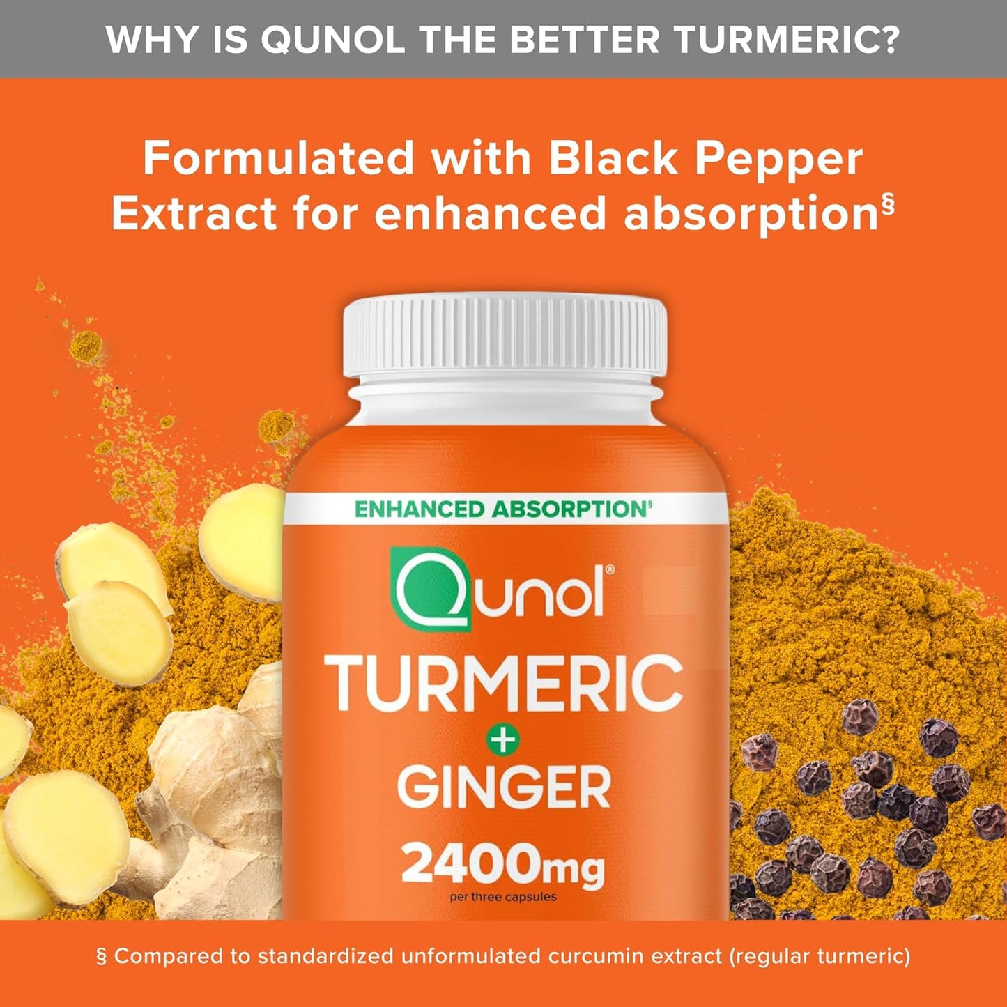 Qunol Turmeric Curcumin with Black Pepper & Ginger, 2400mg Turmeric Ex