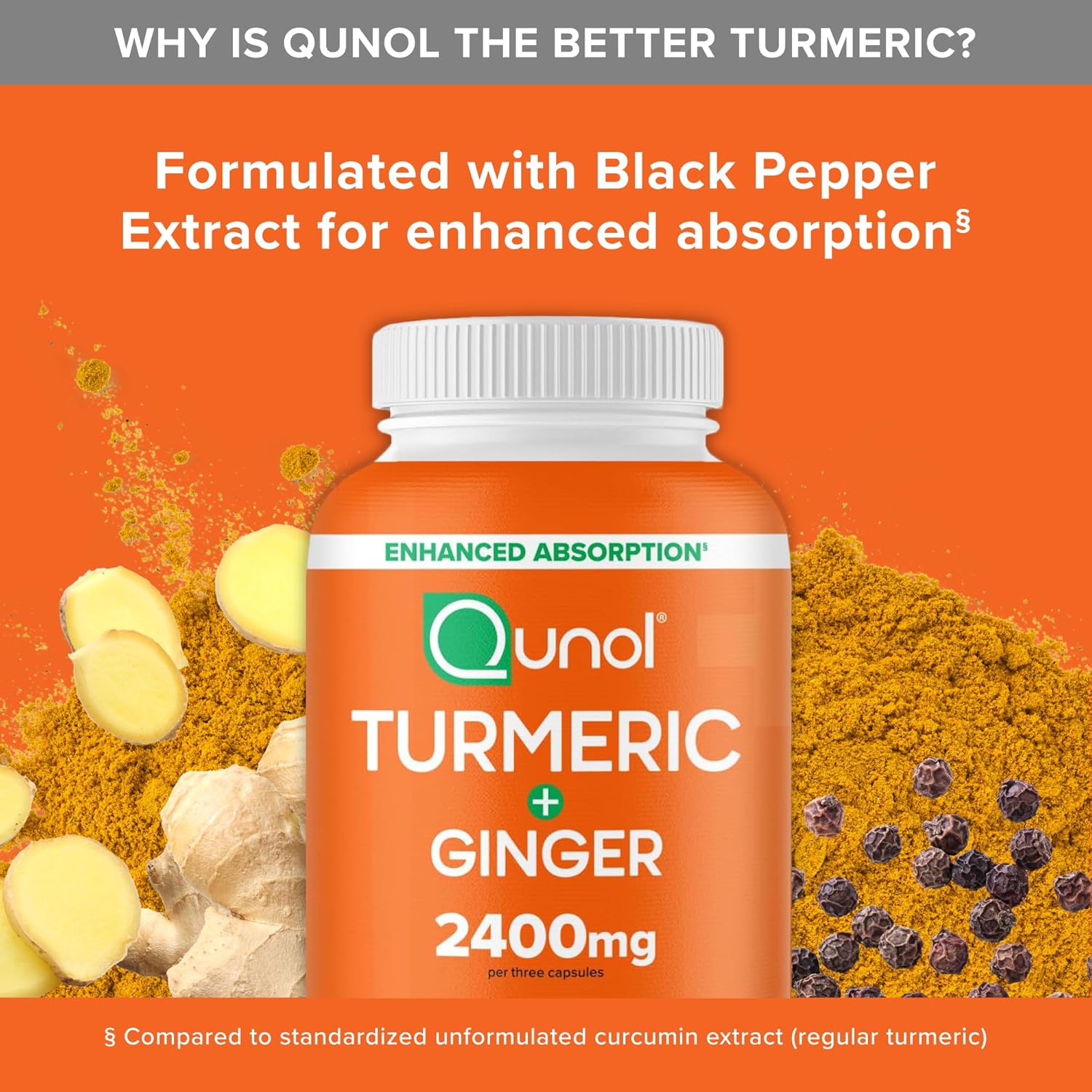 Qunol Turmeric Curcumin with Black Pepper & Ginger, 2400mg Turmeric Ex