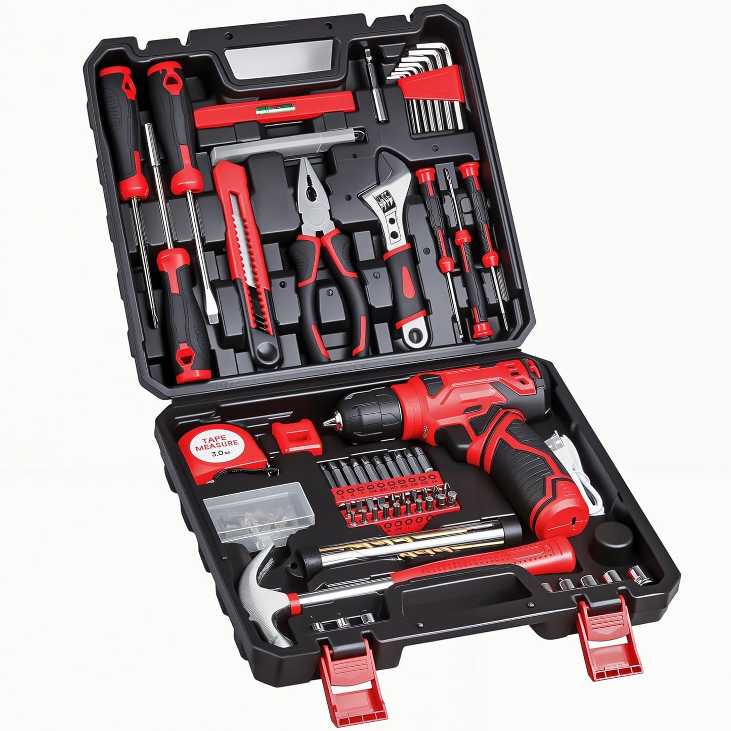 Tool Set - 8V Cordless Drill Set, 132 Piece Home Tool Set With Hand Dr