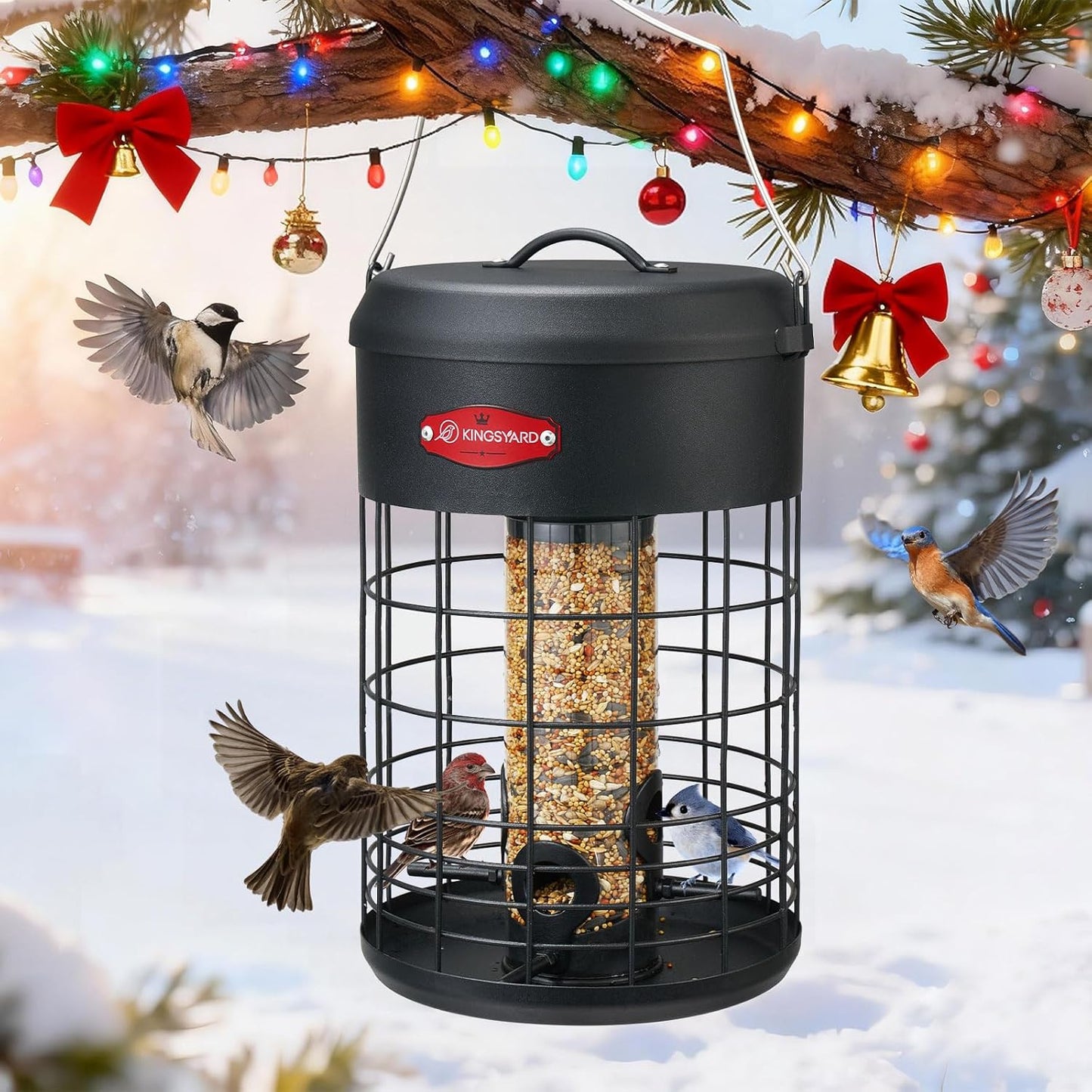Kingsyard Upgraded Squirrel Proof Caged Bird Feeder for Outdoor Hangin