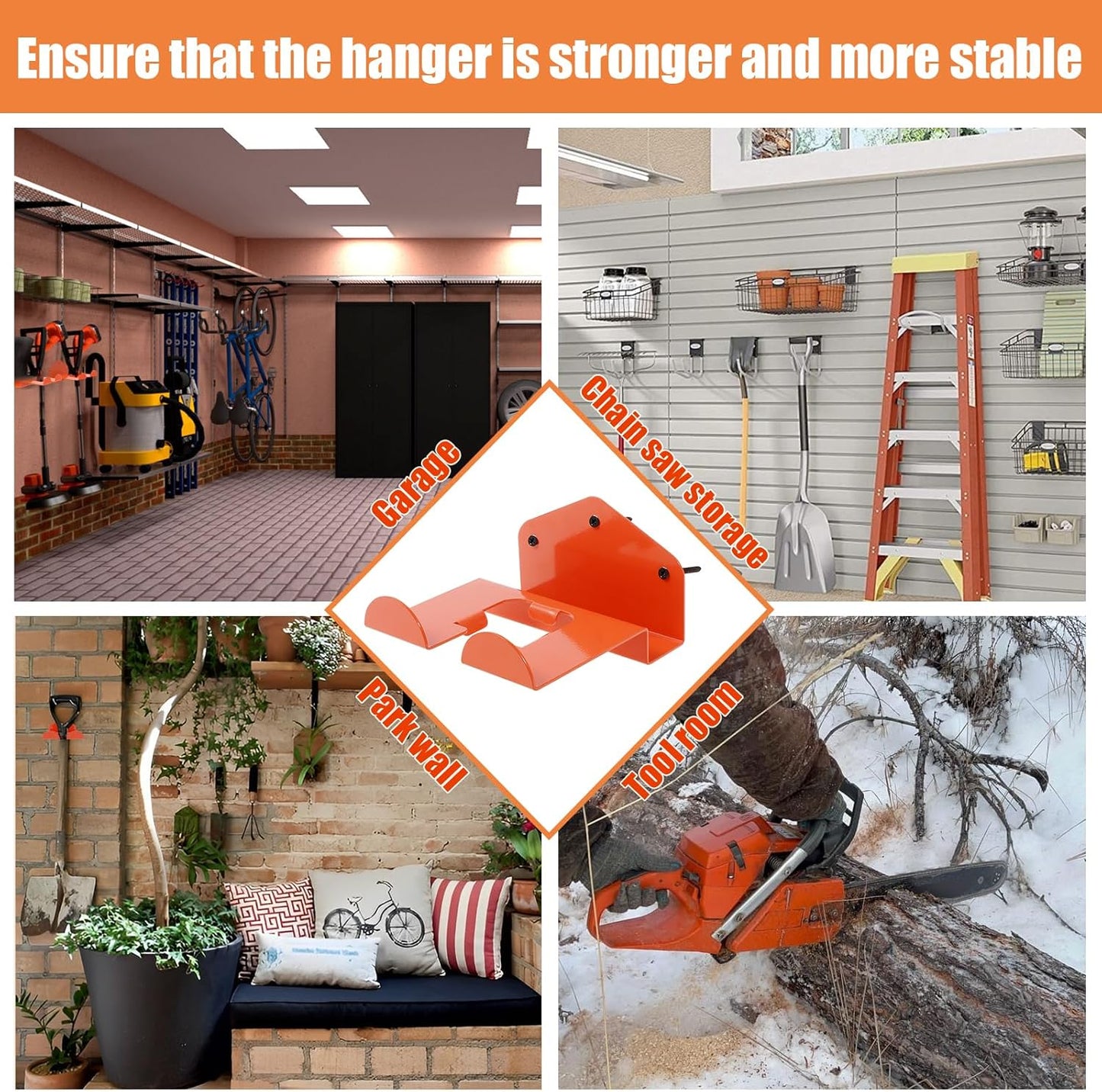 4 Pack Weed Eater Hanger Wall Mounted Bulk Weedeater Garage Trimmer Rack Heavy Duty Garden Tool Hanger Steel Weed Whackers Holder Organizer Hooks for Grass Garden Tools (Orange)