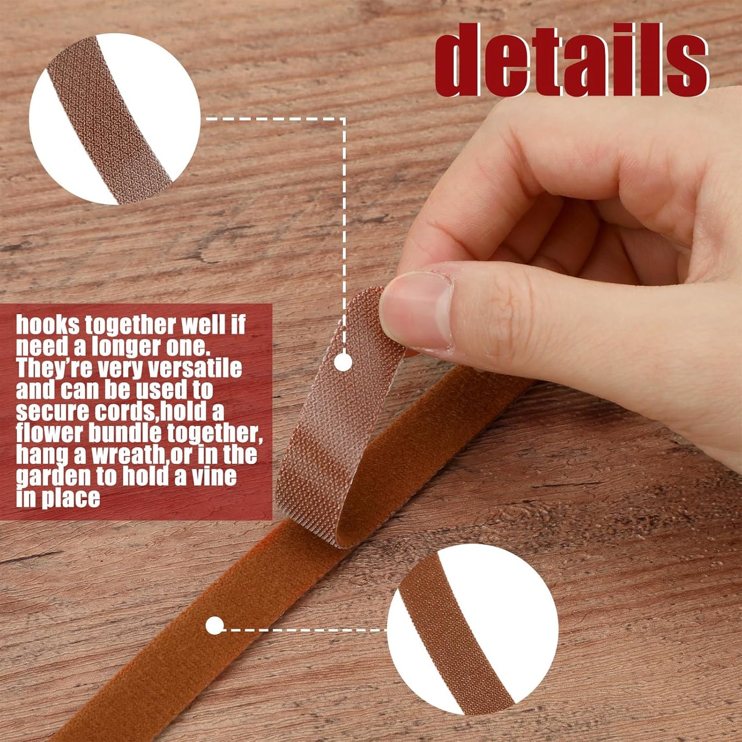 100 Pcs Christmas Garland Ties 12 Inch Brown Adjustable Holiday Garland Ties Reusable Nylon Garden Plant Cable Strap for Wreath Making Xmas Tree Banister Stairway Door Decoration