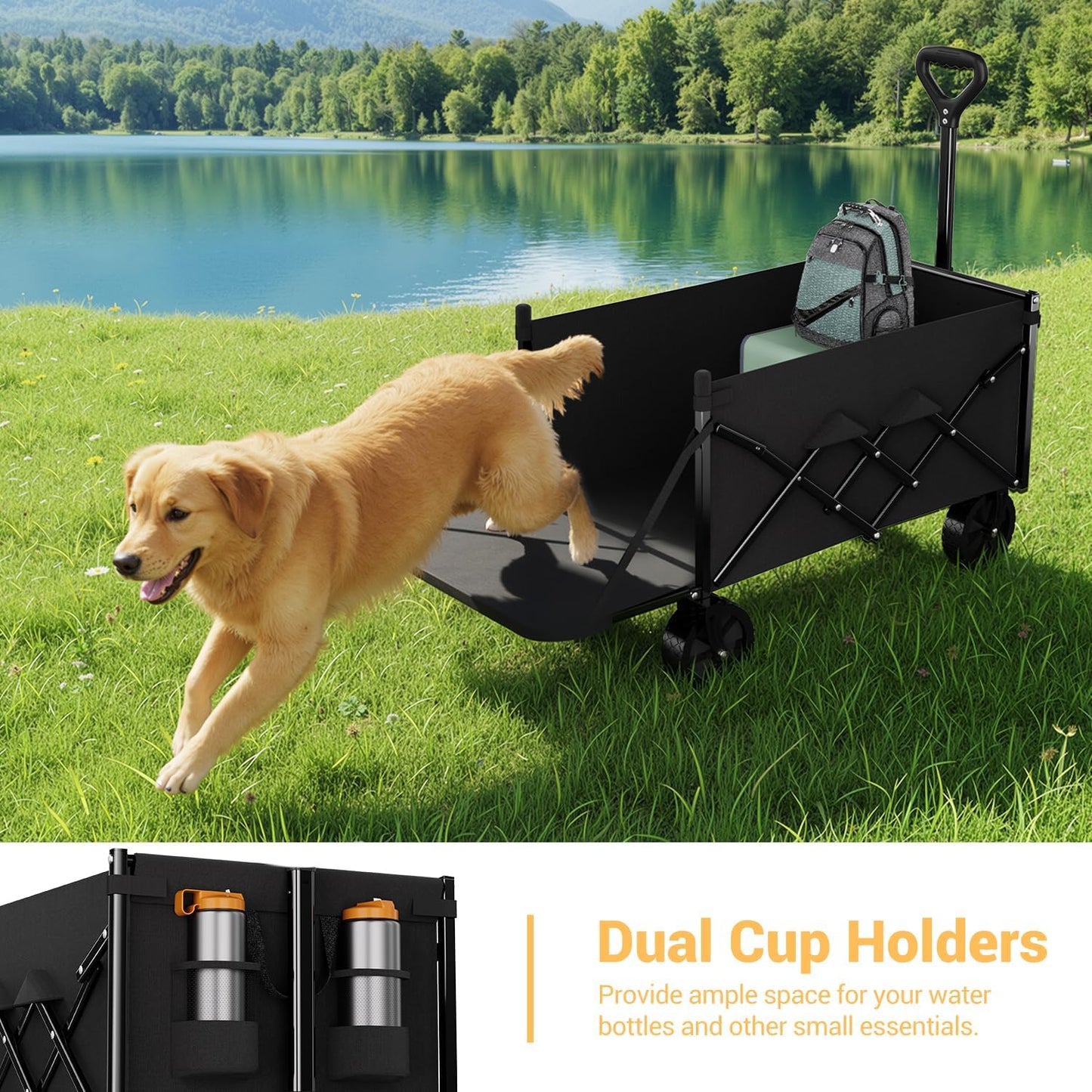 Lightweight Folding Wagon with Extended Tailgate, Large Capacity Colla