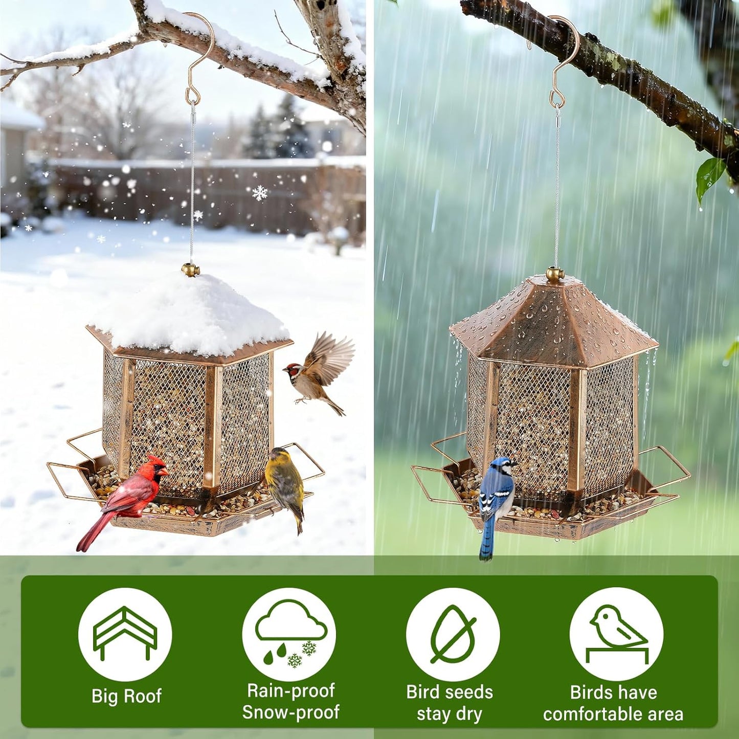 Bird Feeders for Outdoors, 3LB Capacity Metal Bird Feeder Wild Birdfeeders Outside Hanging, Vintage Bronze Rust-Resistant Birdfeeder for Garden Yard Balcony Decor, Easy Fill