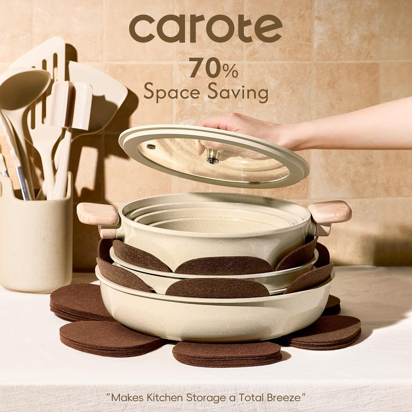 CAROTE 25PCS Ceramic Cookware Set, Pots and Pans set Non Stick, RV Kit