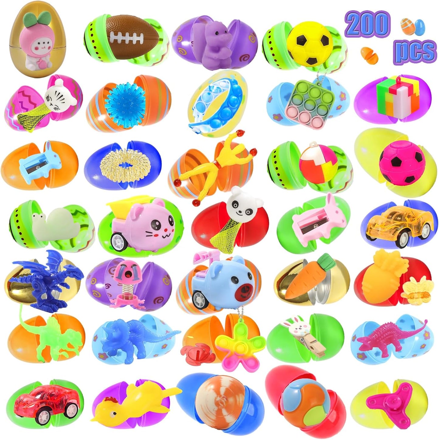 200 Pcs Prefilled Easter Eggs with Toys Inside,Easter Basket Stuffers Gifts in Surprise Eggs,Prizes Classroom Events,Gifts Bulk Fillers,Easte Party Favors