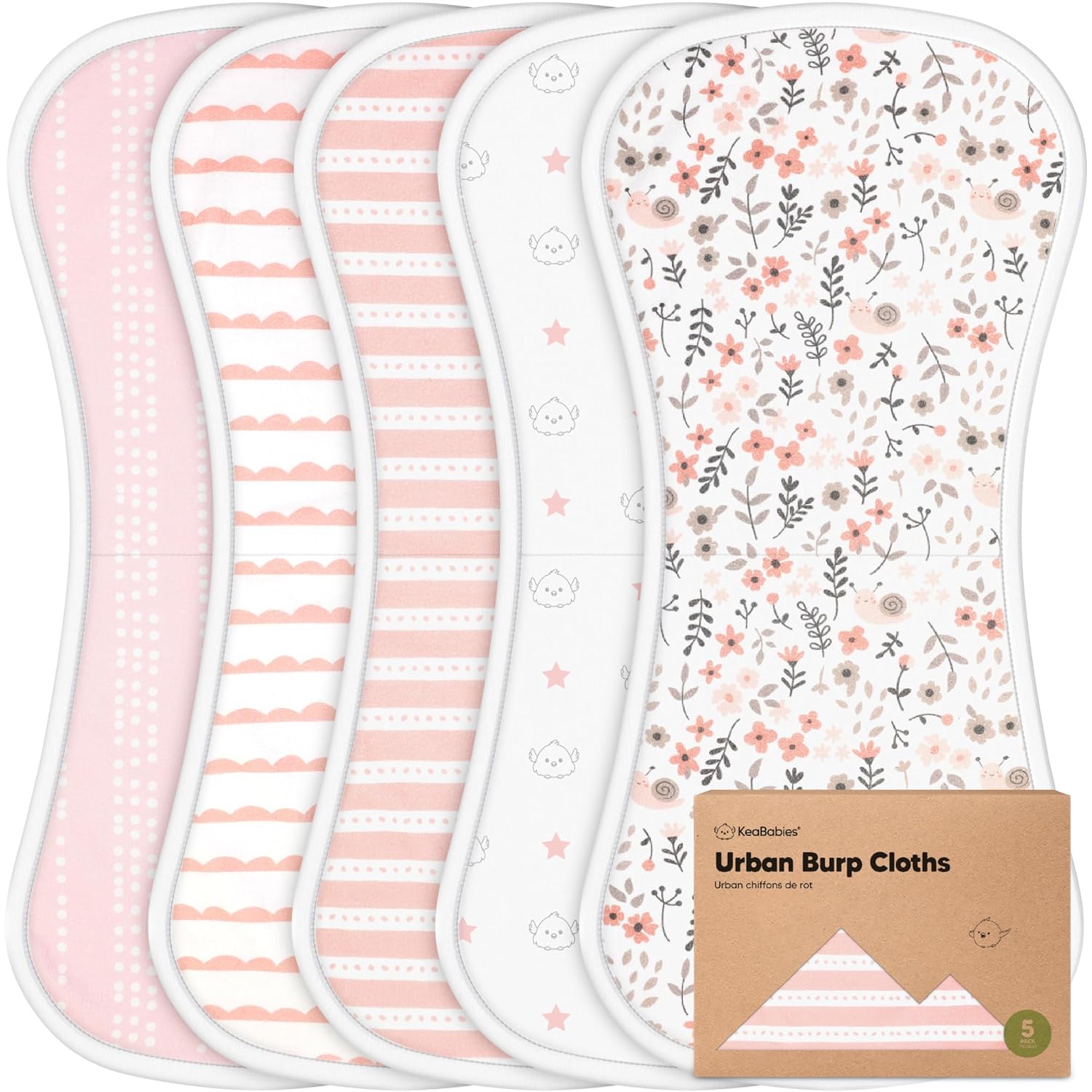 Organic Burp Cloths Baby Boy & Girl - 5-Pack Super Absorbent Cotton Bu