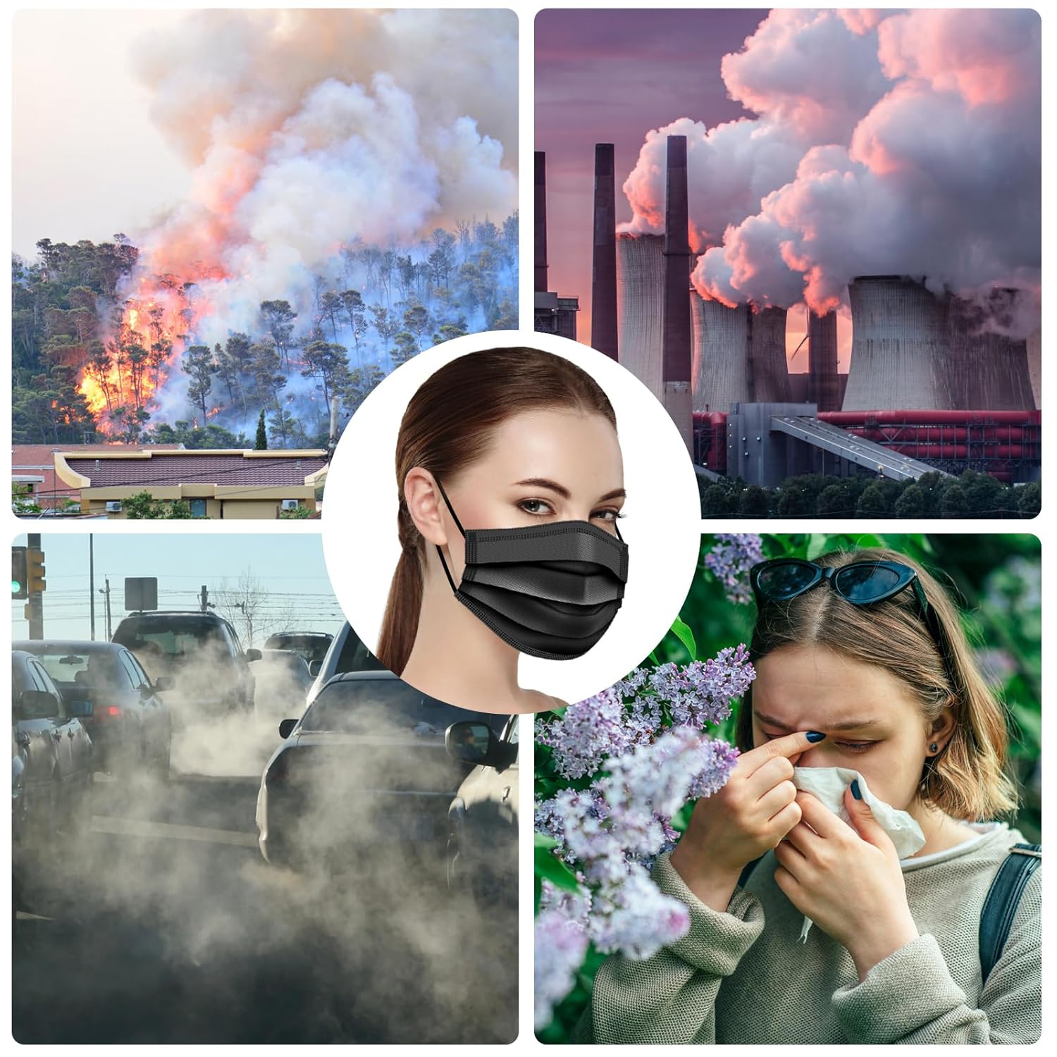 100 PCS Disposable Face Masks, Black Disposable Masks, 3 Ply Protectio