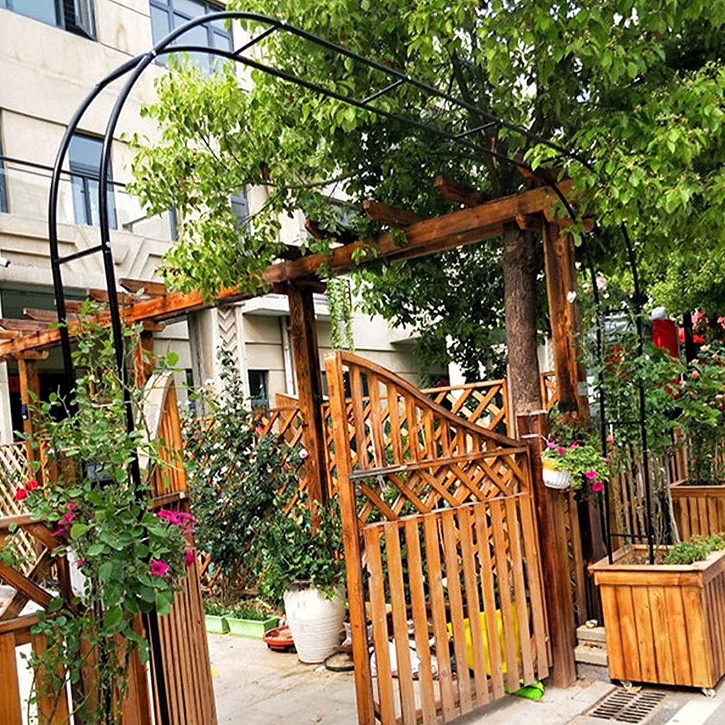 Heavy Duty Metal Garden Arch for Climbing Plants, Rose Arbor Flower Stand, Outdoor Wedding Decoration, Stable Black Archway, Size W3.0*H2.2m (118.1 * 86.6in)