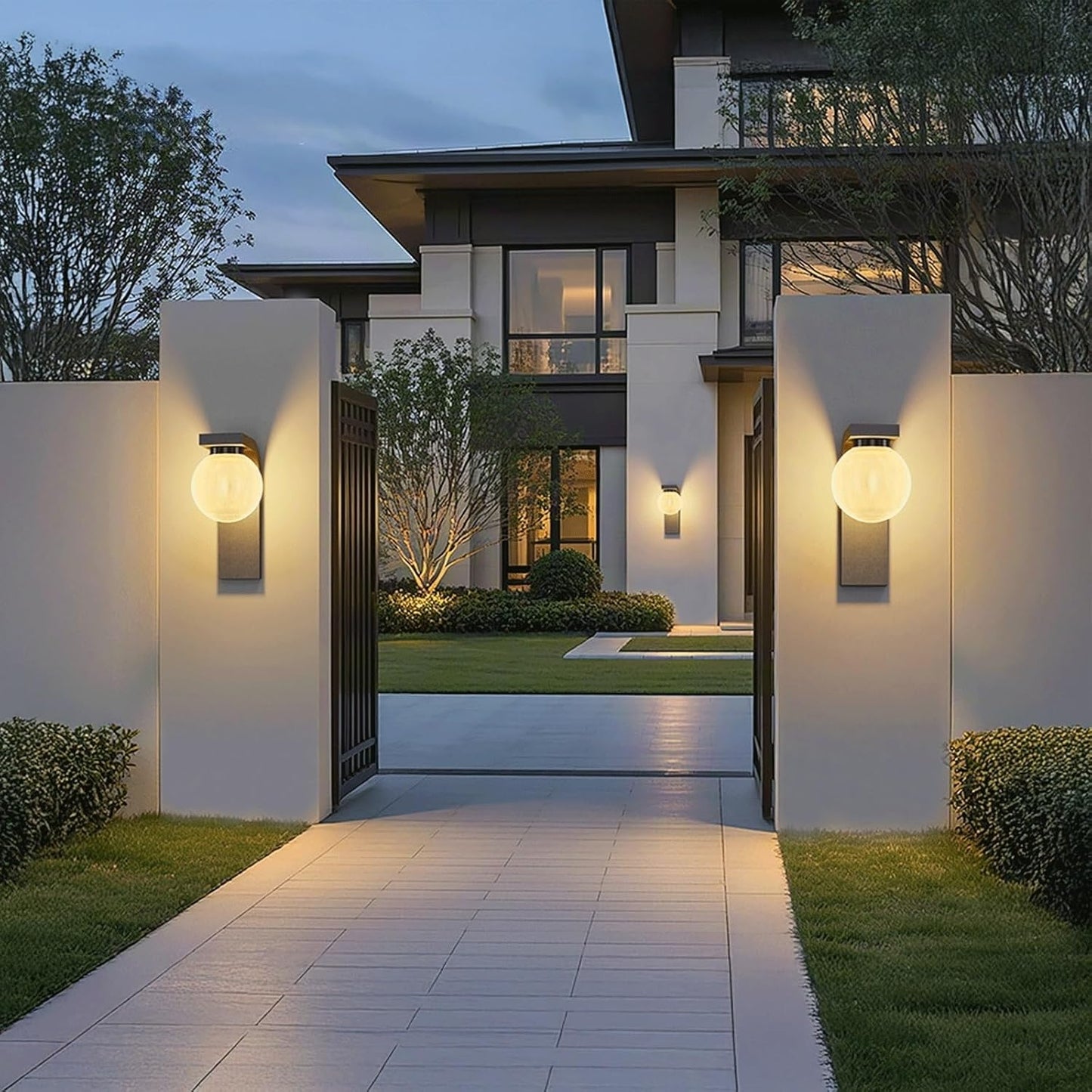 Solar Outdoor Wall Sconce Globe Exterior Wall Lamp Stainless Steel Outdoor Wall Light Waterproof PC Lantern Wireless Porch Lighting for Garden Villa Patio Porch Entryway Cottage