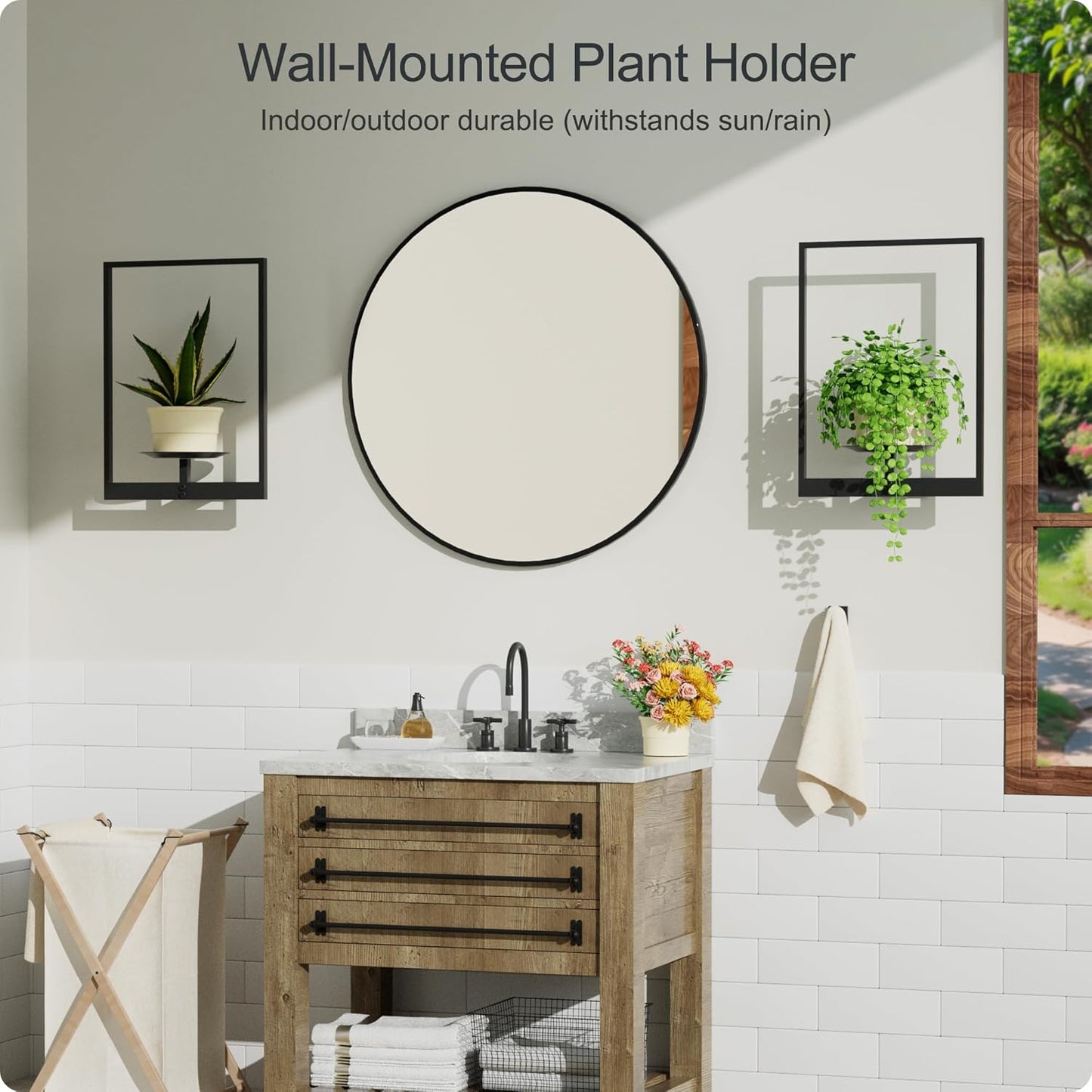 Black Metal Wall Plant Holder - 2-Pack Wall Mounted Plant Stands and H