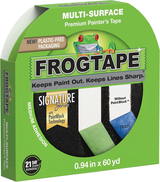 FrogTape Multi-Surface Painters Tape with PAINTBLOCK, 1 Inch Wide (0.94 In. x 60 Yds), Medium Adhesion, Green, 1 Roll (1358463)