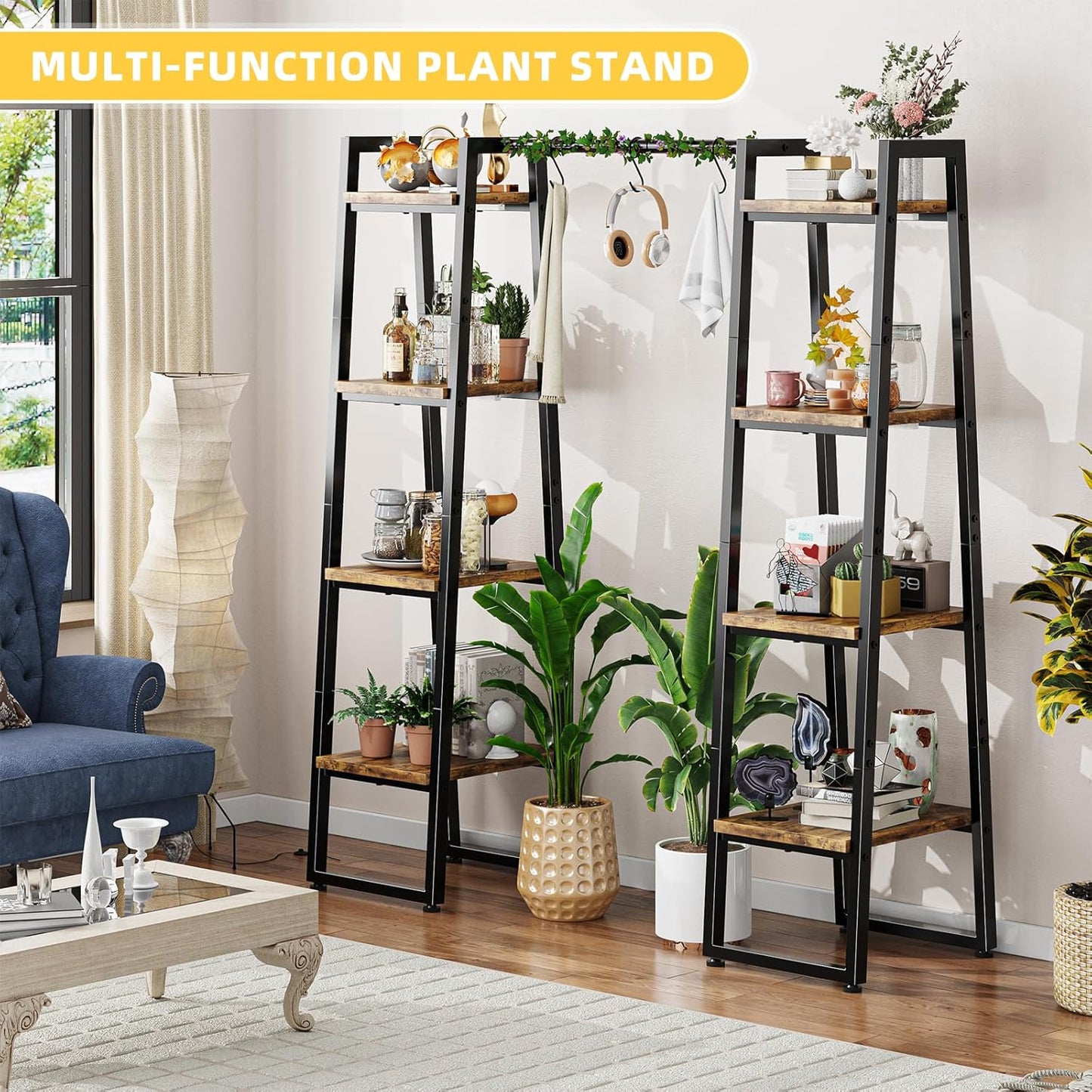 Simple Trending Plant Stand Indoor with Grow Lights, 4 Tier Large Hanging Plant Shelf for Plants Multiple, Metal Ladder Display Holder for Home Patio, Black