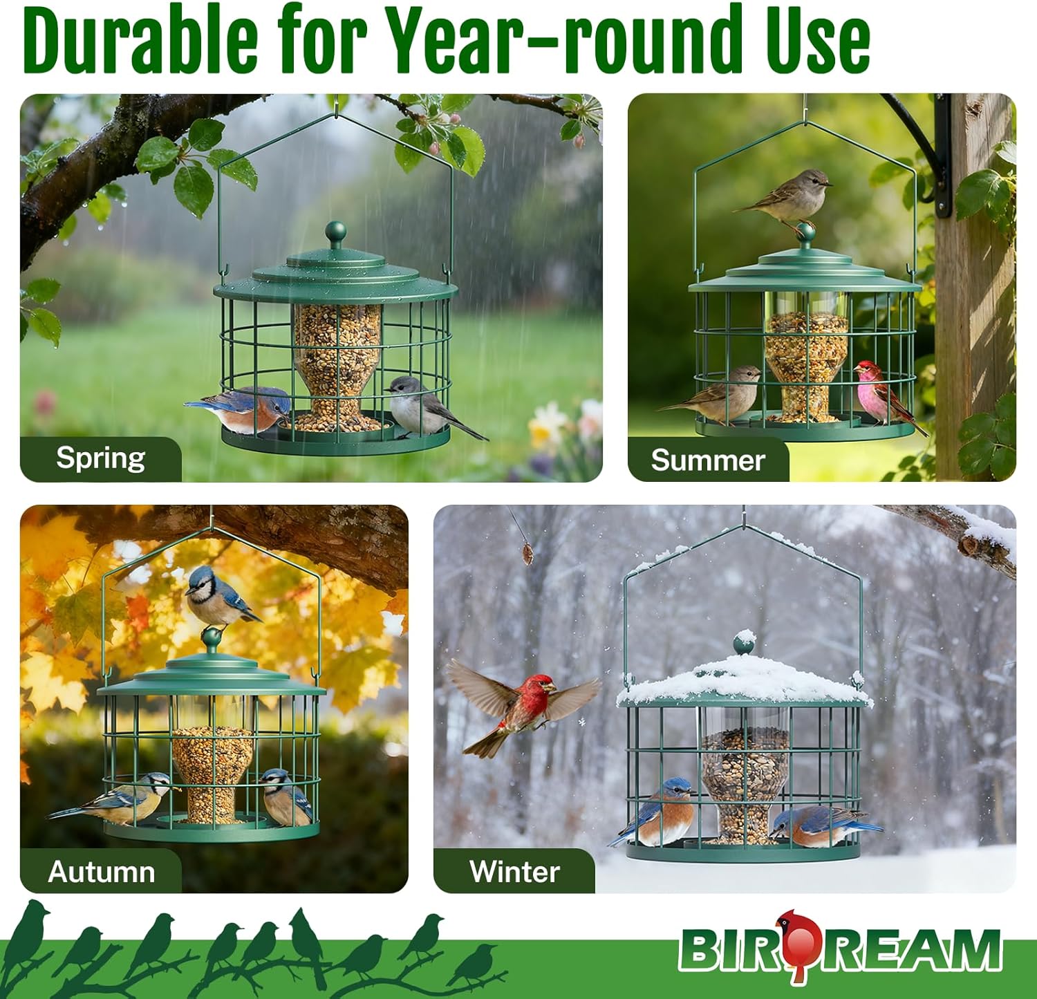 Squirrel Proof Bird Feeder, Metal Cage Bird Feeder for Outdoors Hangin