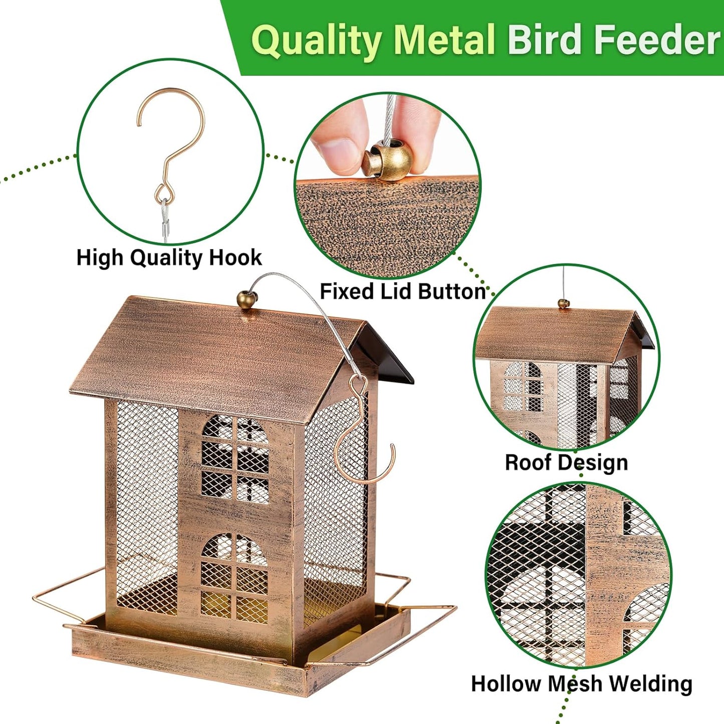 Bird Feeders for Outdoors, Heavy Duty Metal Bird Feeders for Outside H