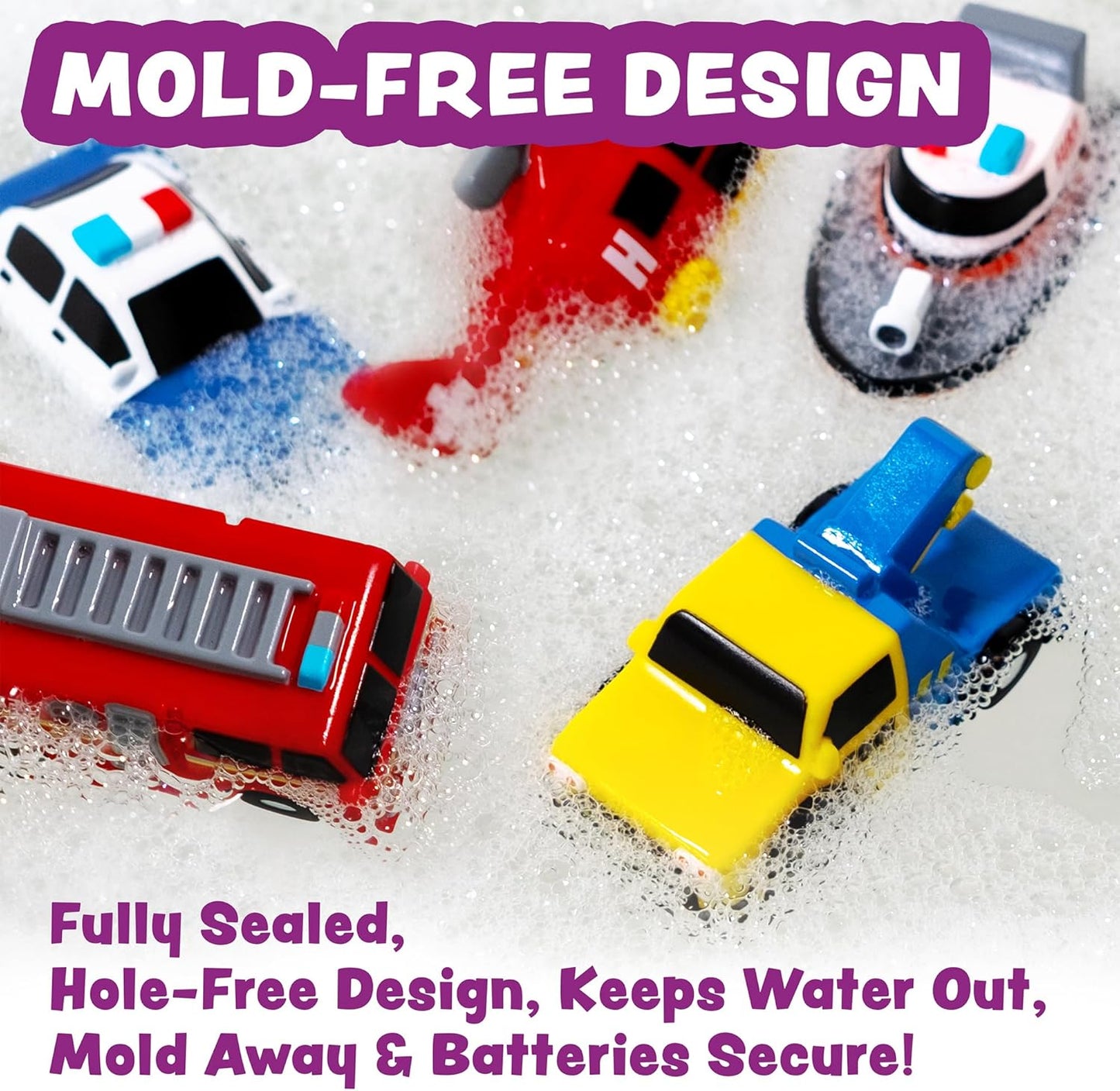Tub Works® Emergency™ Cars Light Up Bath Toys, 6 Pack | Water-Activate