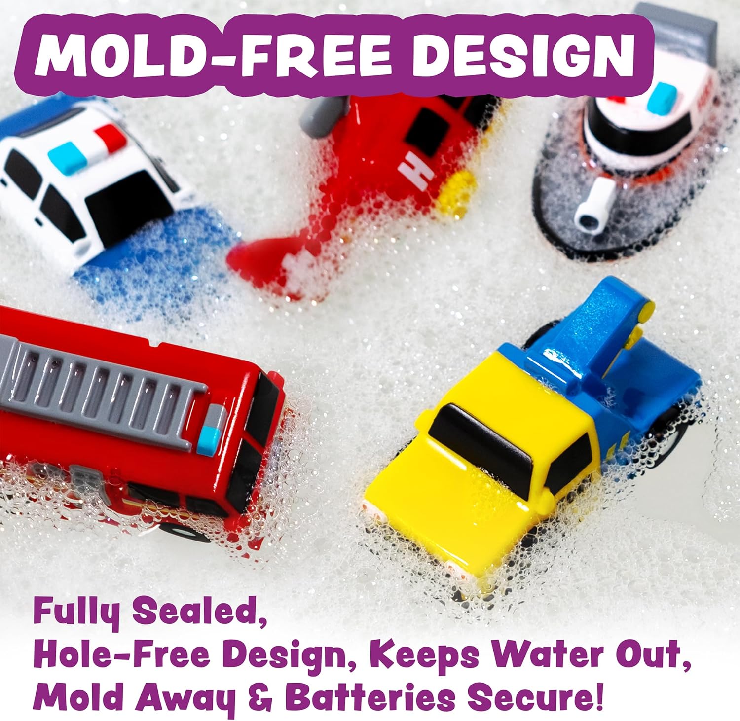Tub Works® Emergency™ Cars Light Up Bath Toys, 6 Pack | Water-Activate