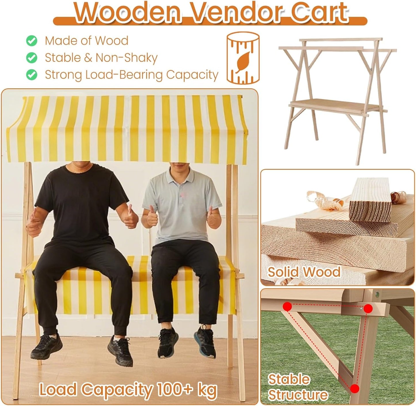 Portable Folding Vendor Cart on Wheels, Lightweight Market Stall Display Stand for Food, Flowers & More, Ideal for Farmers Markets & Outdoor Events