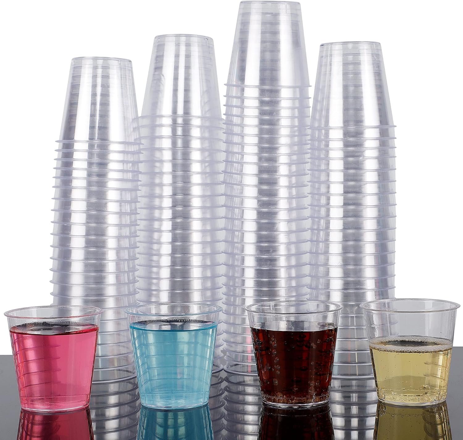 Zcaukya 100 Shot Glasses, 1oz Clear Plastic Disposable Hard Cups, Mini