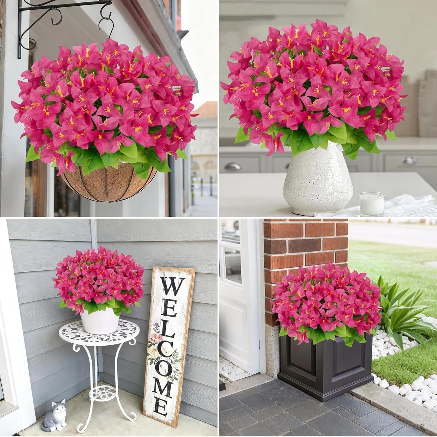 HUAESIN 8 Bundles Artificial Flowers for Outdoors Planters Bougainvillea Artificial Flowers Realistic Spring Silk Flowers for Patio Porch Outside Home Table Indoor Pot Decor(Pink)