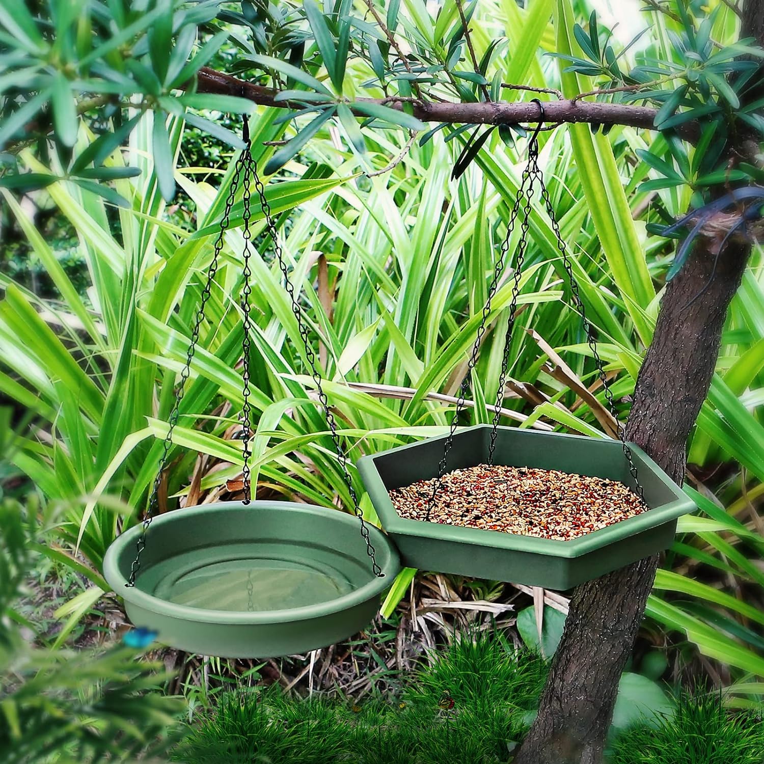 Hanging Bird Bath，2 in 1 XL Hanging Bird Feeder & Birds Bath for Outsi