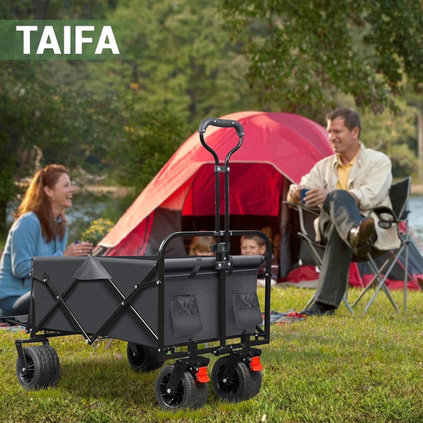 TAIFA Foldable Collapsible Wagons Cart with Extra Long Tailgate, Beach