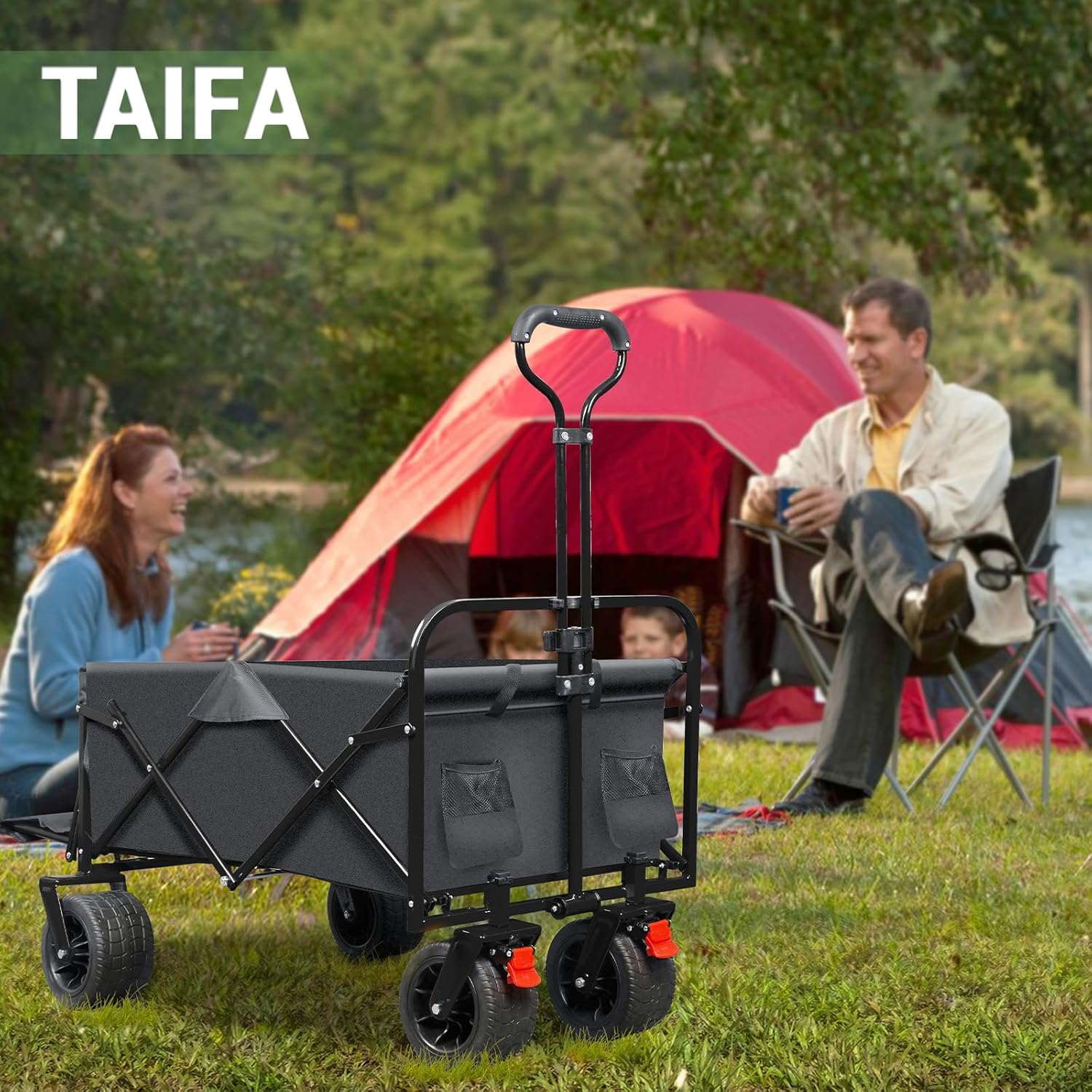 TAIFA Foldable Collapsible Wagons Cart with Extra Long Tailgate, Beach