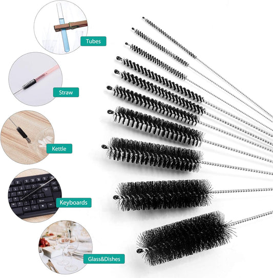 CiaraQ Bottle Cleaning Brushes, 8 Inch Nylon Tube Brush Set, Cleaner for Narrow Neck Bottles Cups with Hook, Set of 10pcs