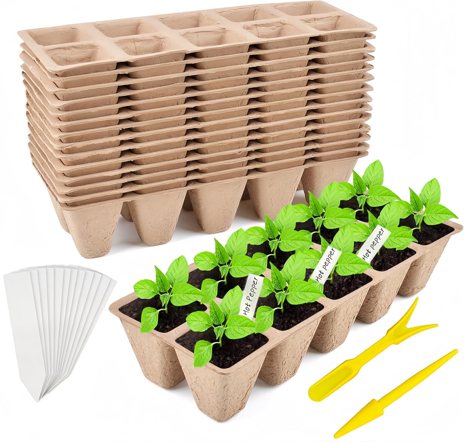 240 Cells Seed Starter Tray 24 Packs Biodegradable Peat Pots Germinati