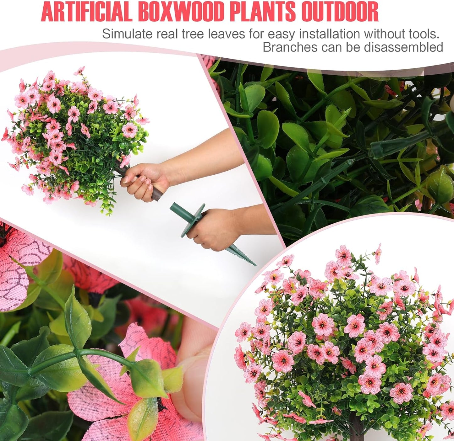 Set of 2 Artificial Shrubs for Outdoors UV Resistant Fake Bushes for Porch Balcony Patio Garden Yard Decor 17.7 Inches (Pink)