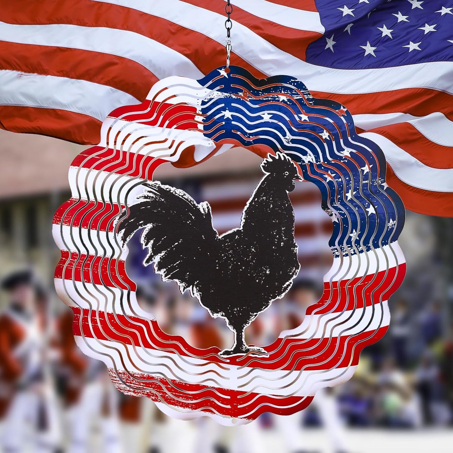 Chicken Wind Spinners 3D Hanging American Flag Wind Spinner Garden Ornament Gifts,12inch Metal Wind Kinetic Sculpture for Outdoor&Indoor,Yard Art,Garden Silhouette Decoration