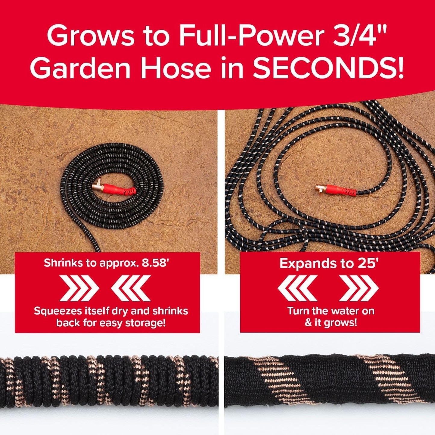 Pocket Hose 25 FT Copper Head Expandable Garden Hose with Pocket Pivot