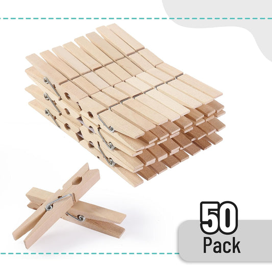 Mr. Pen- Wooden Clothes Pins, Large Natural Wood, 50 Pack, 2.9 Inch, Rust Resistant for Classroom, Crafts