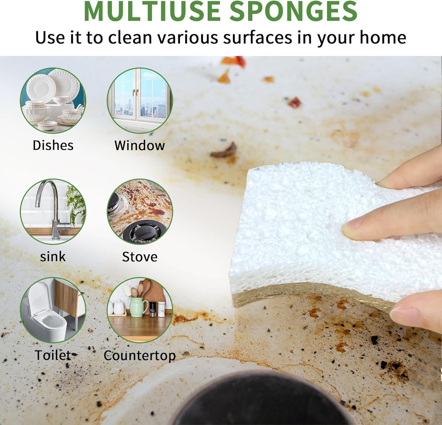 9 Pack Biodegradable Natural Kitchen Sponge - Compostable Cellulose an