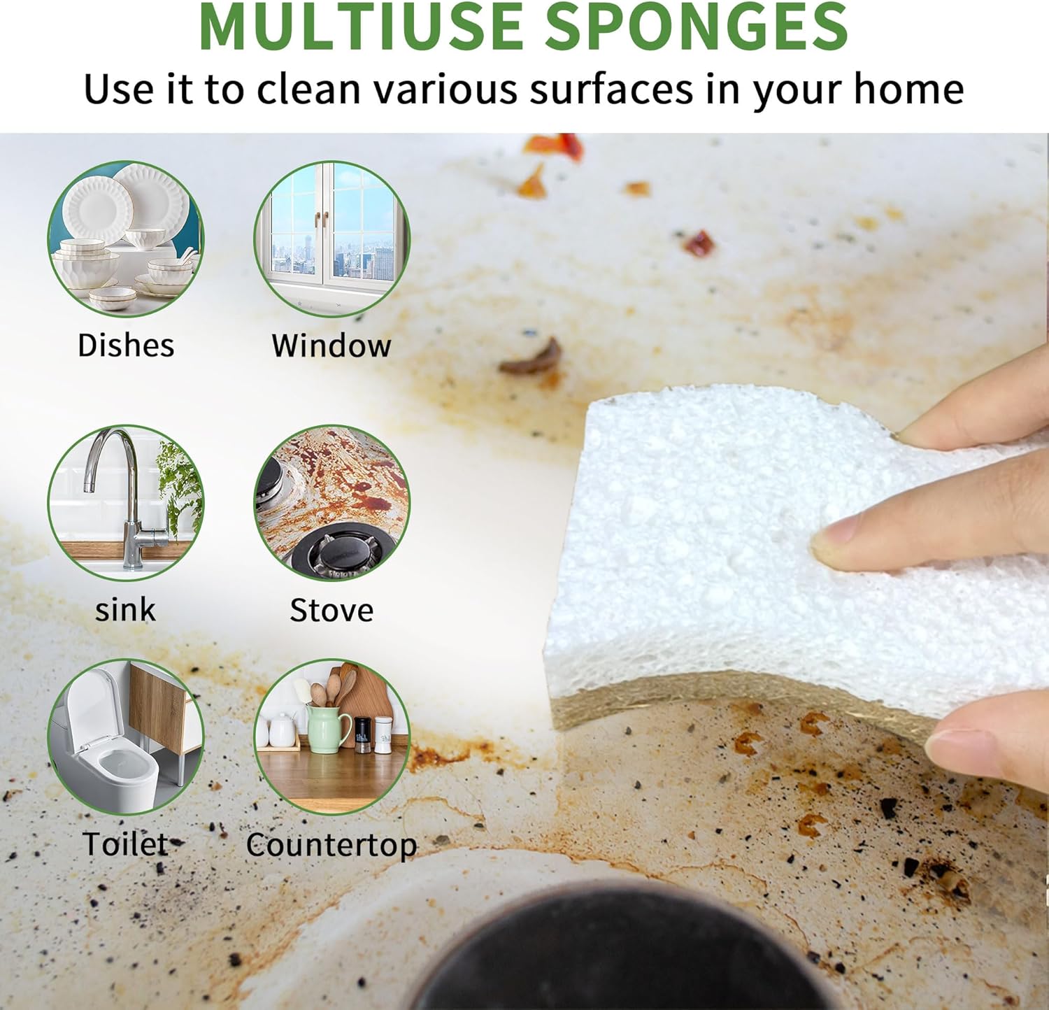 9 Pack Biodegradable Natural Kitchen Sponge - Compostable Cellulose an