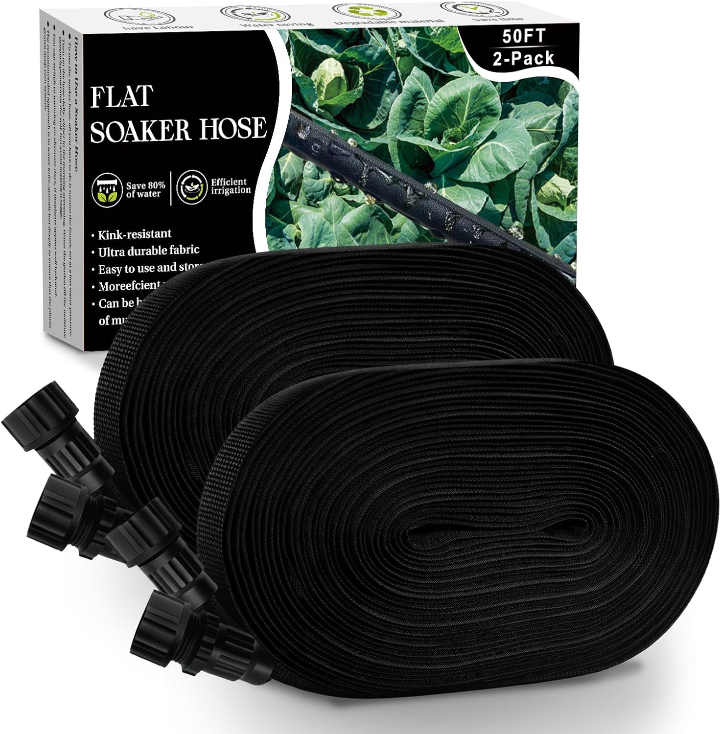 Soaker Hose 100FT, Thickened Flat Soaker Hoses For Garden 100 ft 2 pac