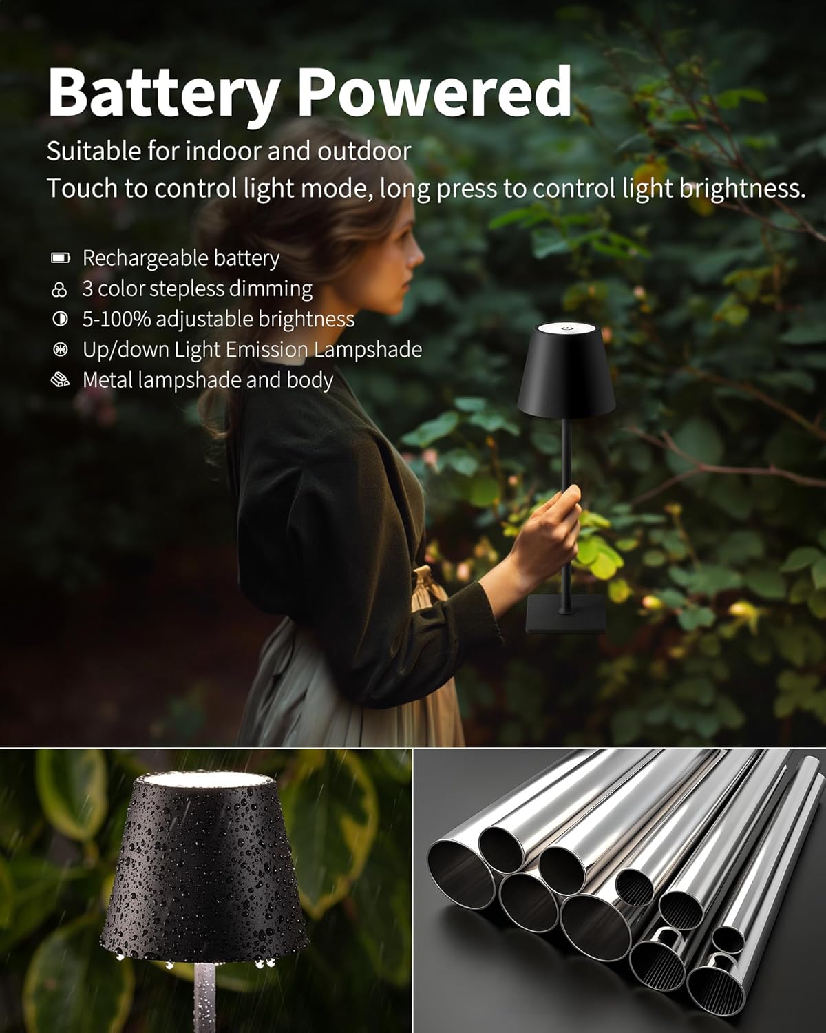 KDG 2 Pack Cordless Table Lamp, Portable LED Desk Lamps, 5000mAh Batte